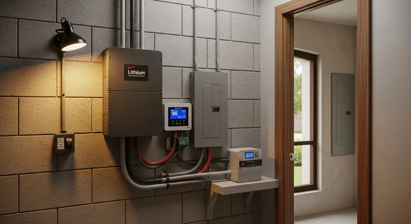 Battery backup system installed in residential garage